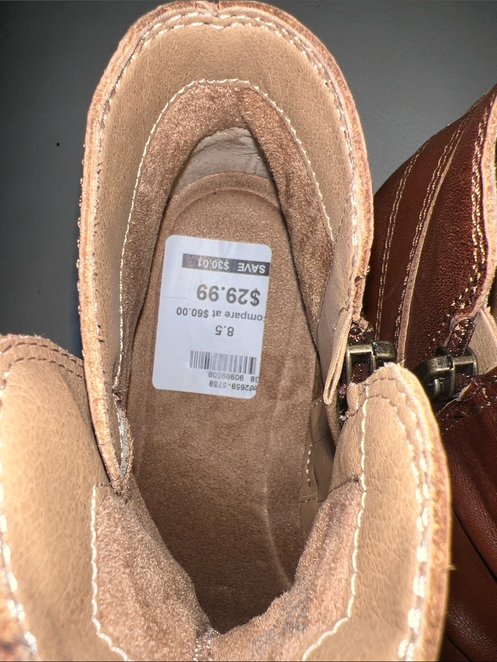 Earth Brown Leather Ankle Boots with Side Buckle - Picture 6 of 7